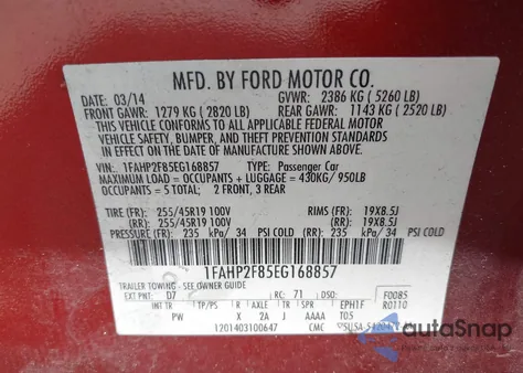 2014 Ford Taurus Limited z USA, uszkodzony, nr VIN 1FAHP2F85EG168857